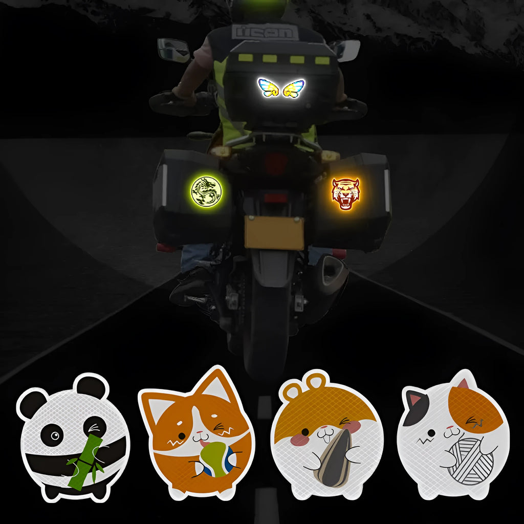 Reflective warning stickers for vehicles showing diamond film construction and adhesive backing