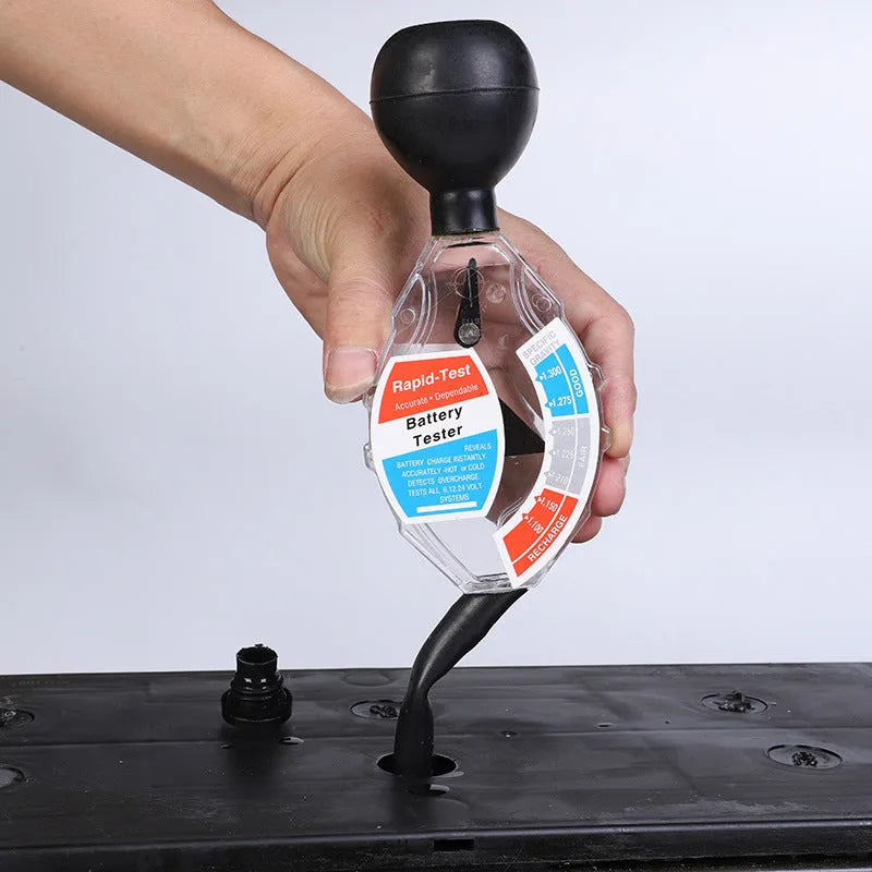 ABS plastic electrolyte hydrometer for testing lead-acid battery fluid specific gravity.