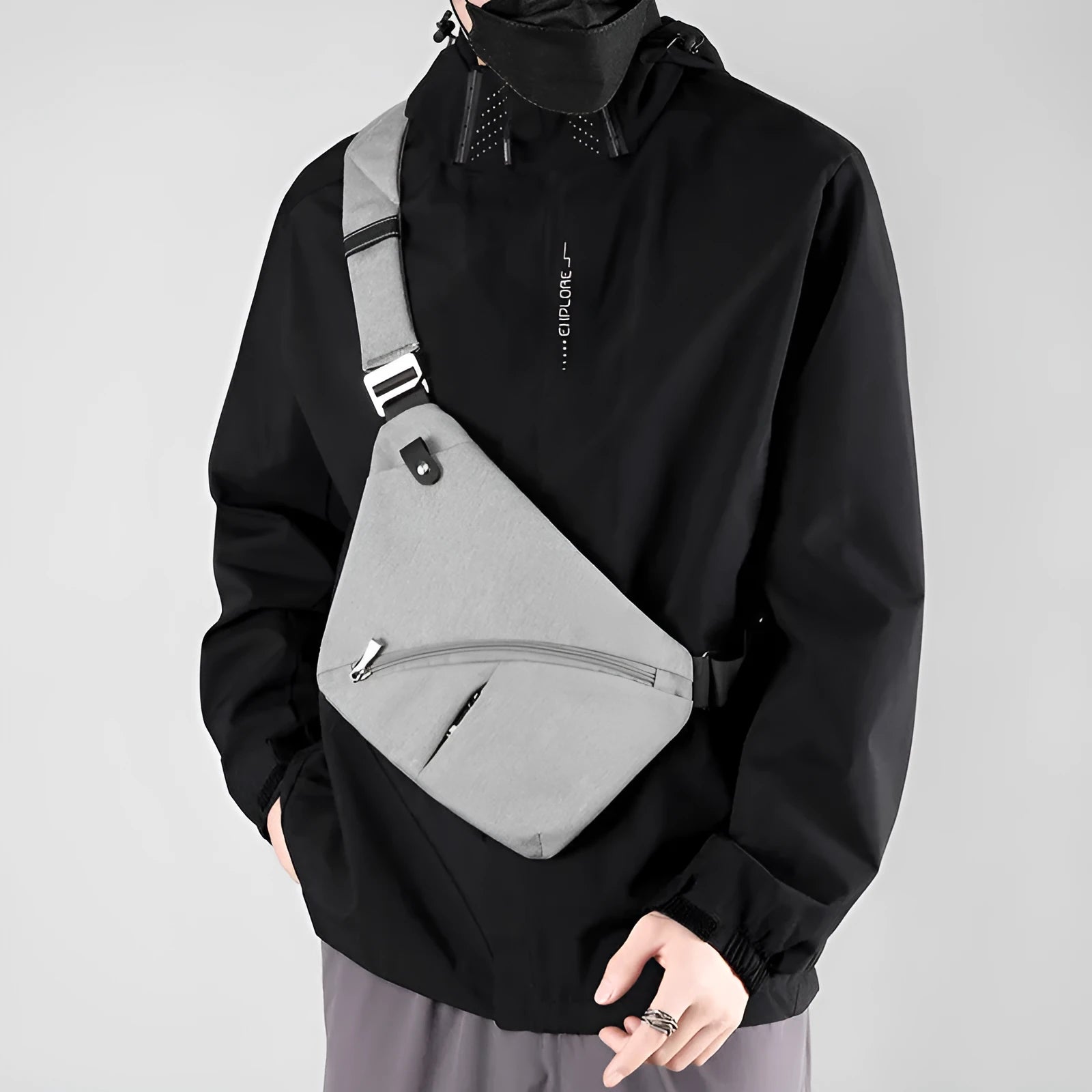 Men's solid colour Oxford cloth chest bag with shoulder strap for urban daily wear