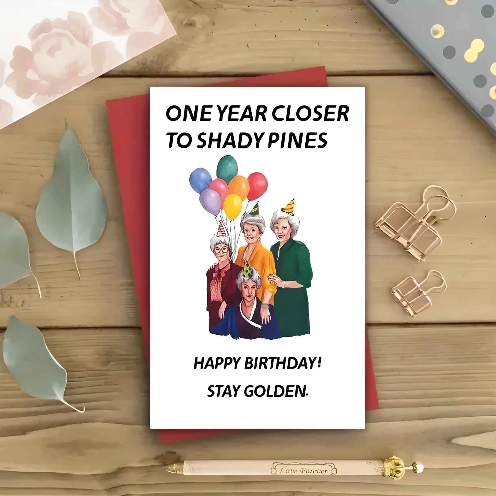 A simple modern printed birthday card with a matching envelope in a selected colour.
