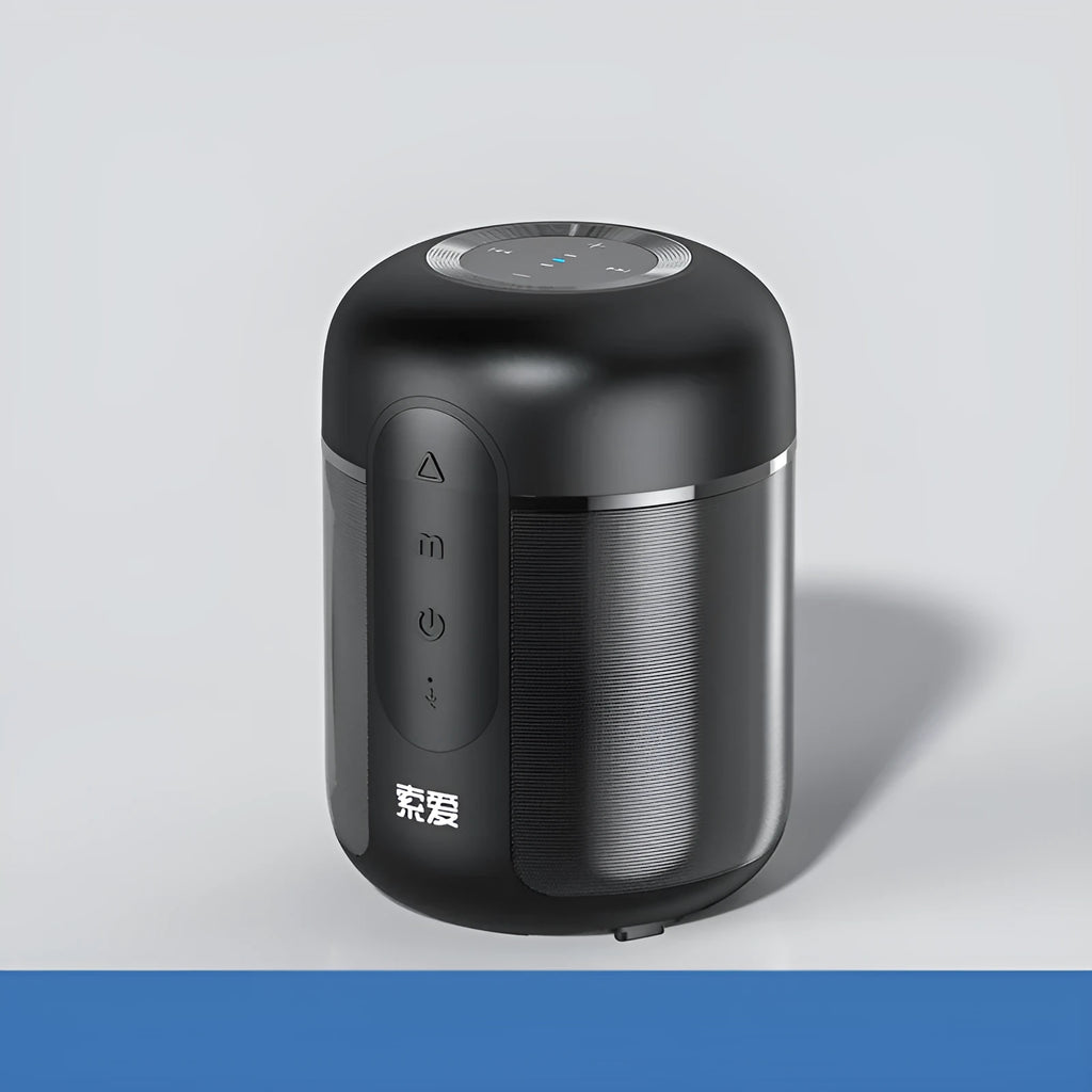Black portable Bluetooth speaker measuring 72mm by 99mm with 30W output