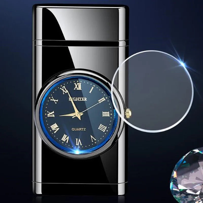 Multifunctional metal watch lighter with LED light in black brushed finish