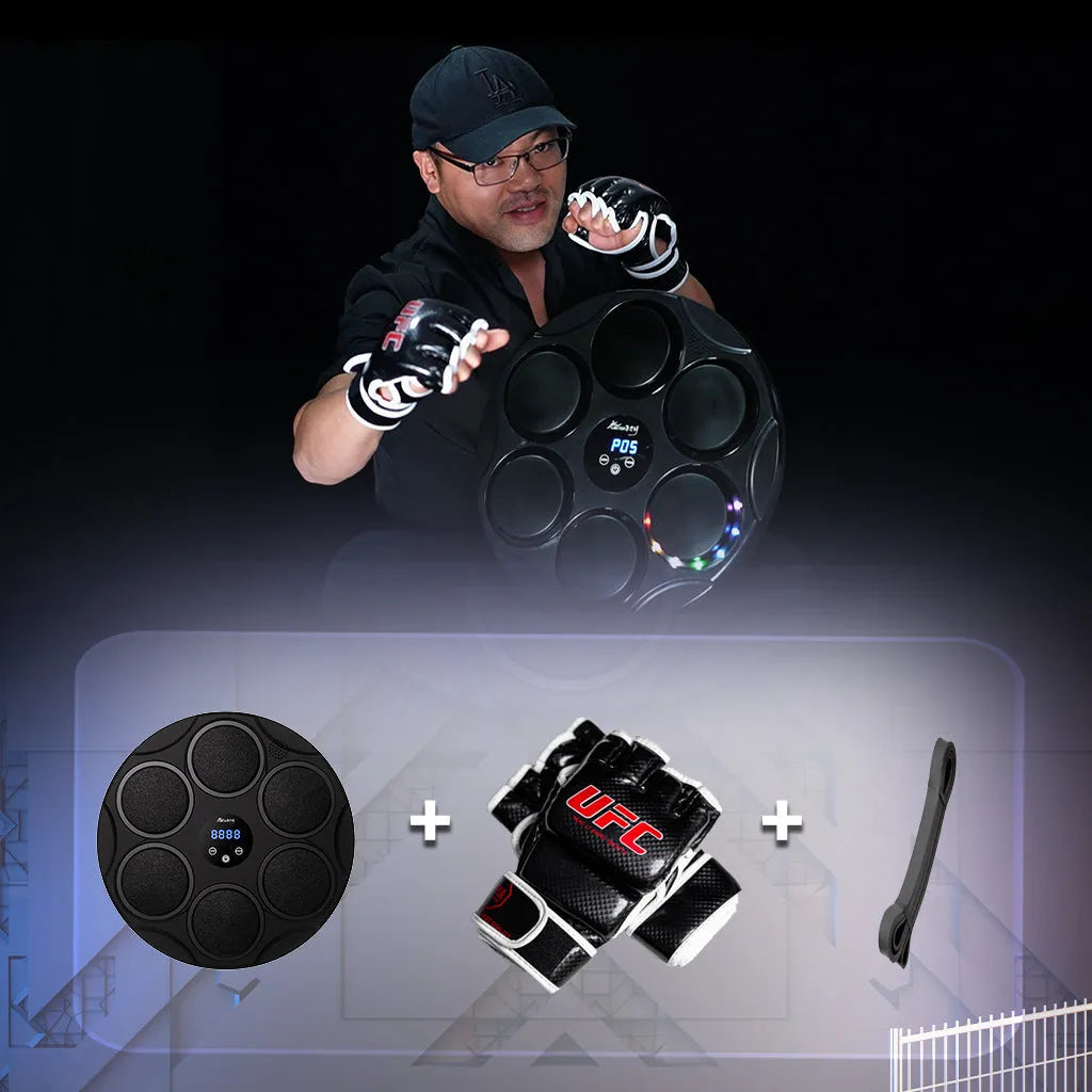 Black smart Bluetooth boxing target with coloured lights for wall-mounted fitness training