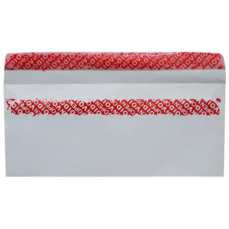 Blue tamper-evident confidential envelope showing self-adhesive strip and 105x240mm dimensions