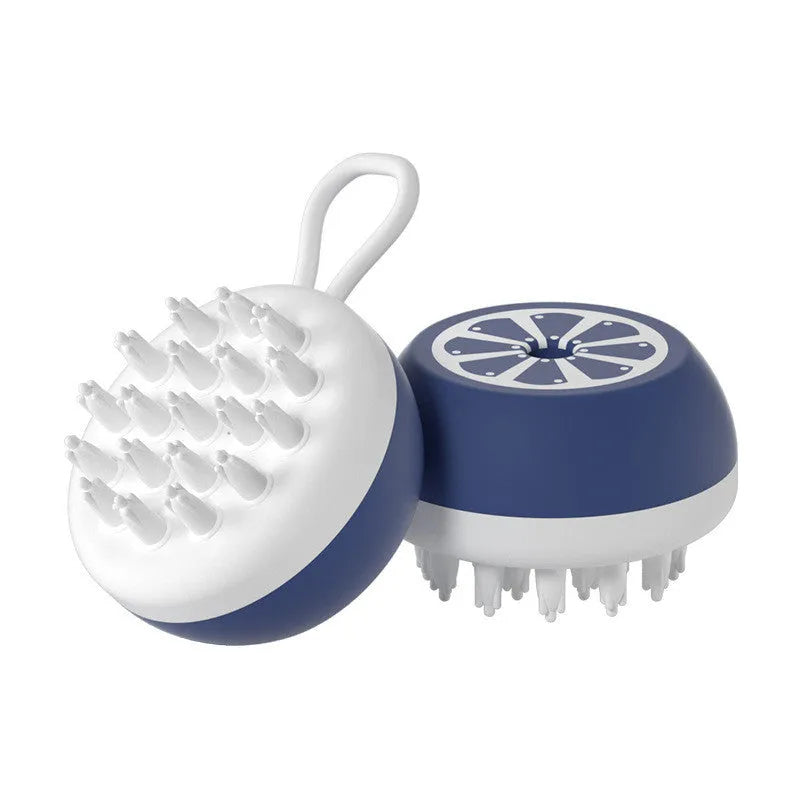 Yellow silicone pet bath brush with massage heads for dog and cat grooming during bath time