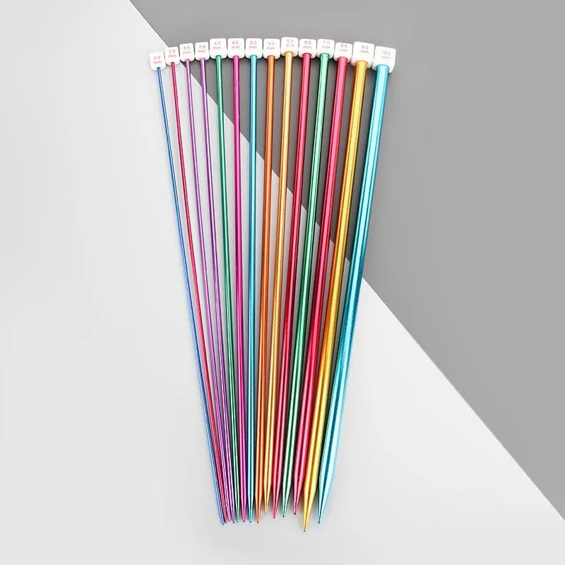 Set of lengthened double-ended crochet hooks in various sizes from 2.0mm to 10.0mm with protective end caps.