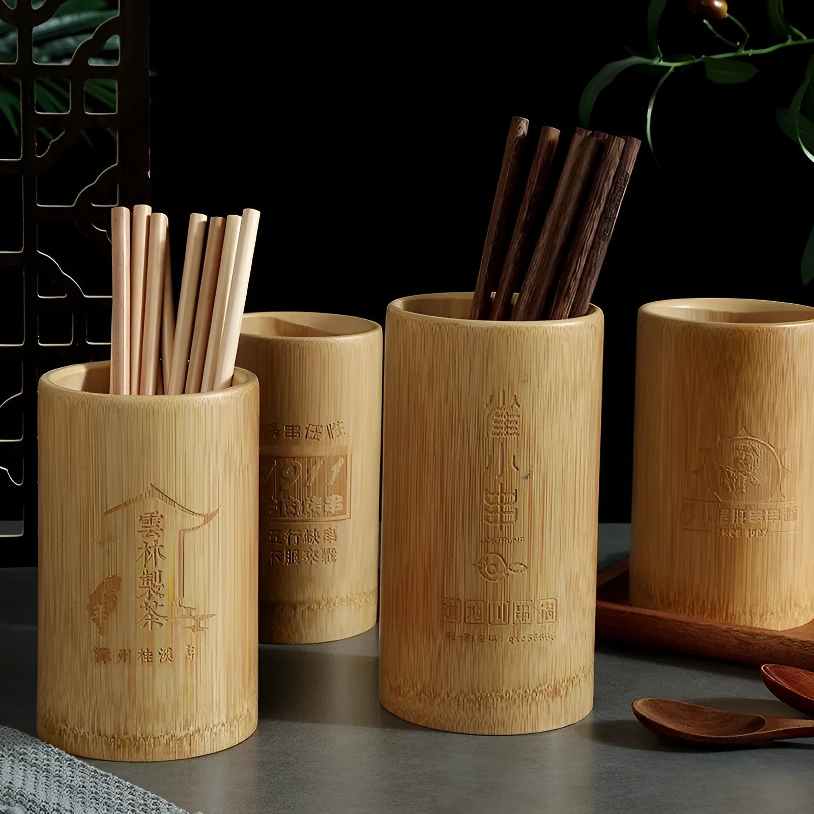 Bamboo chopstick holder in creative design for household storage and organisation