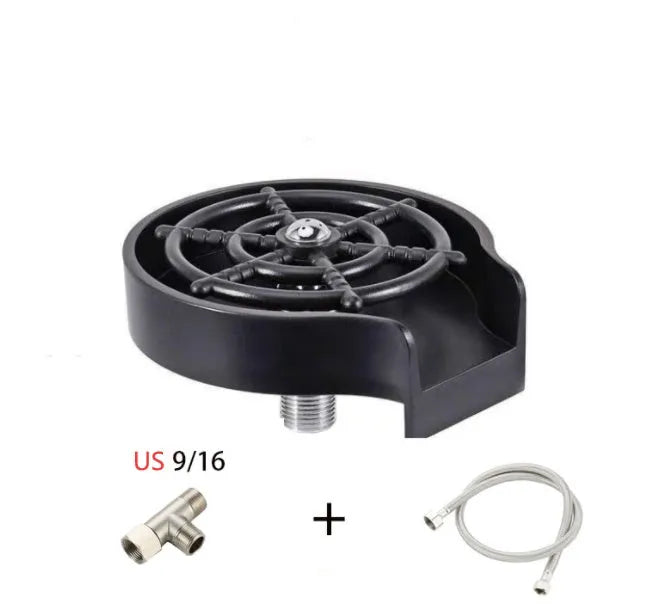Black high pressure stainless steel glass washer with copper head hose and ABS plastic base