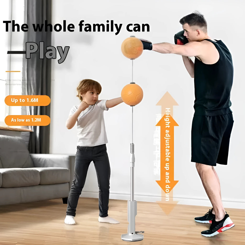 Vertical boxing reaction ball with roly-poly base in grey and orange colour options