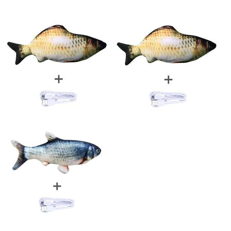 30cm electronic jumping fish cat toy with USB cable in multicolour fish designs