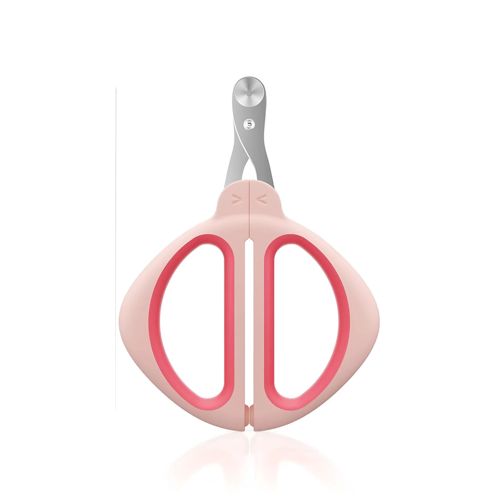 Cat nail clipper with positioning hole and non-slip handle in pink or blue colour