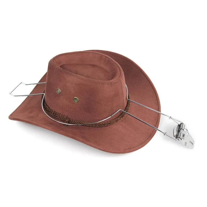 Brown chrome-plated metal freestanding hat and coat stand.
