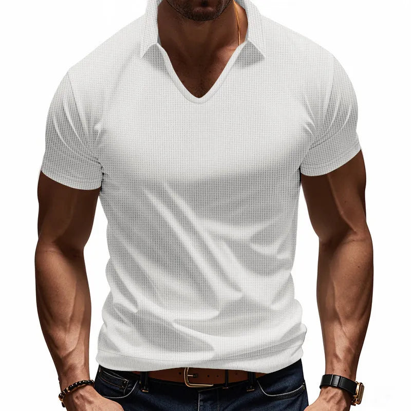 Men's loose fit V-neck cotton blend short sleeve t-shirt in apricot colour