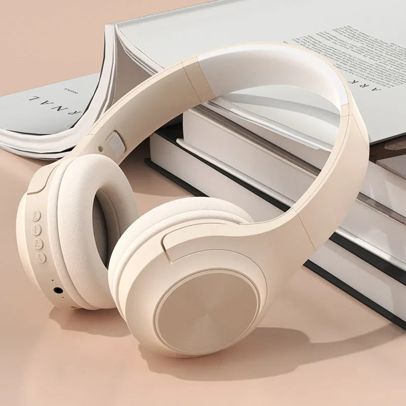 Wireless Bluetooth headset with charging bin in Ivory White colour
