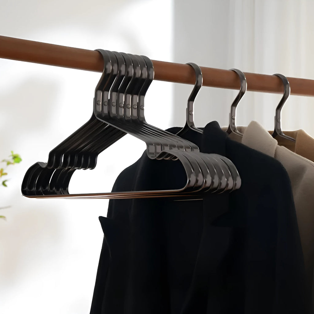 Elegant black clothes hanger with non-slip surface and anti-rust construction for trousers and ties