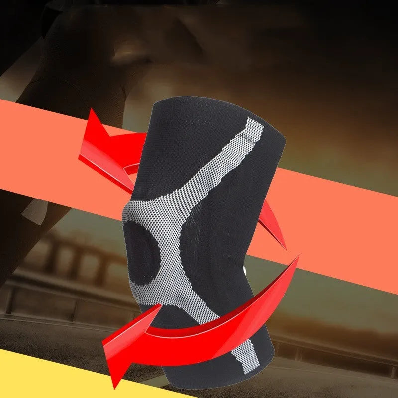 Silicone non-slip sports kneepad in grey, shown on a knee for running or climbing protection.
