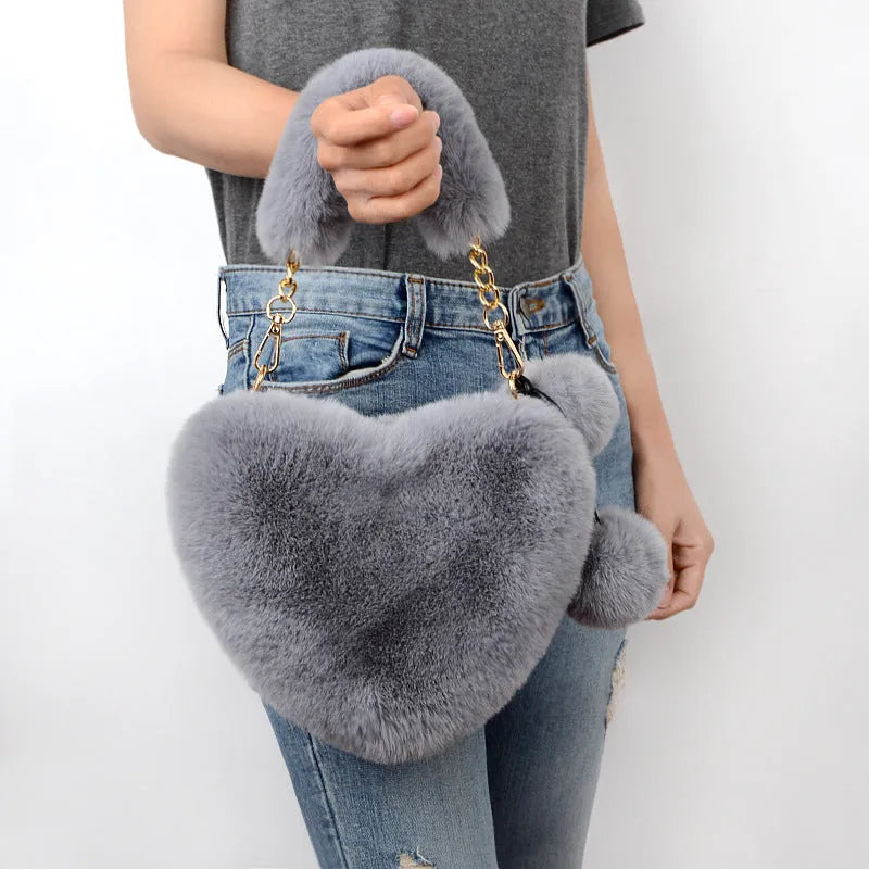 Heart-shaped plush women's handbag with shoulder strap in Valentine red colour