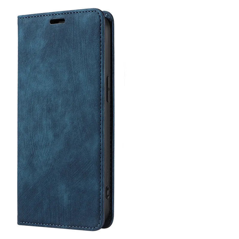 Magnetic flip phone case in solid colour made of TPU and leather for iPhone models