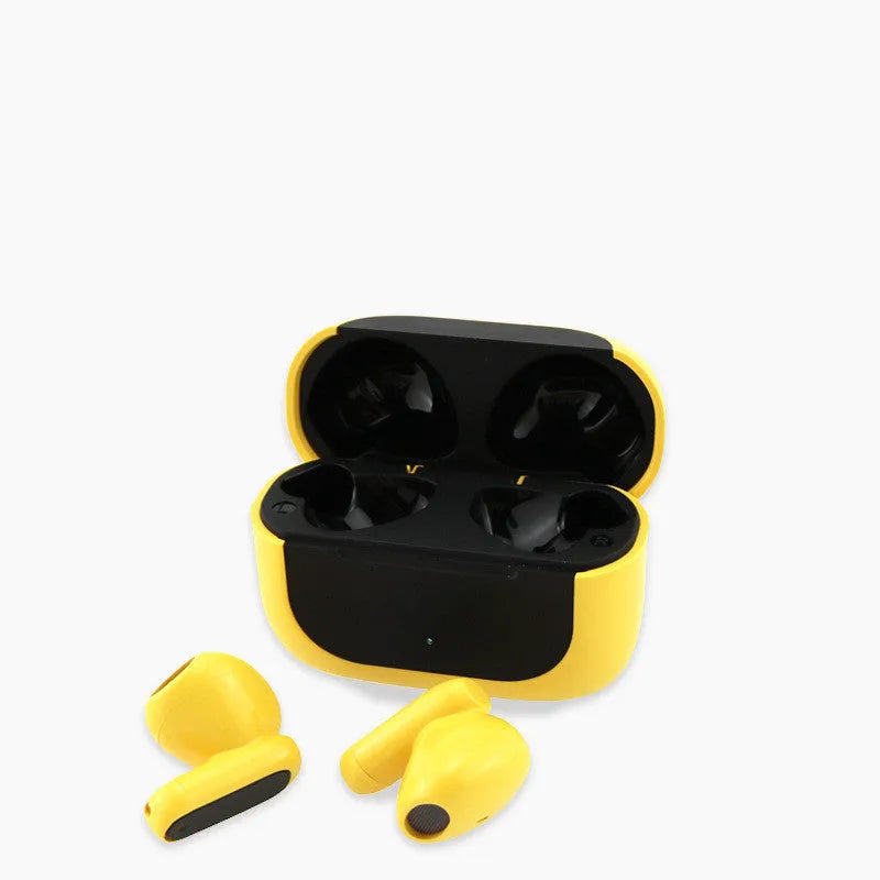 Jerry cartoon wireless Bluetooth headphones in yellow colour showing earplug design
