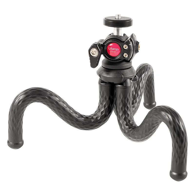 Black octopus mobile phone tripod set with flexible legs and clip extended to 360mm