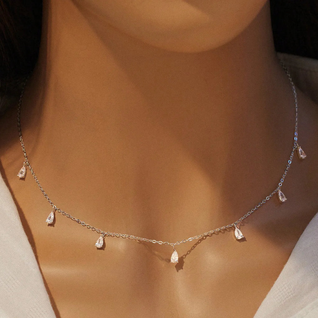 Gentle drop-shaped artificial zircon necklace on O-chain in 925 silver with triangular design elements