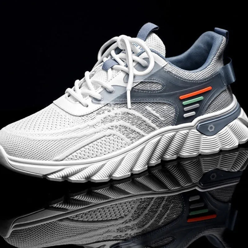 Men's white blue platform casual sports shoes with mesh upper and cross shoulder strap detail