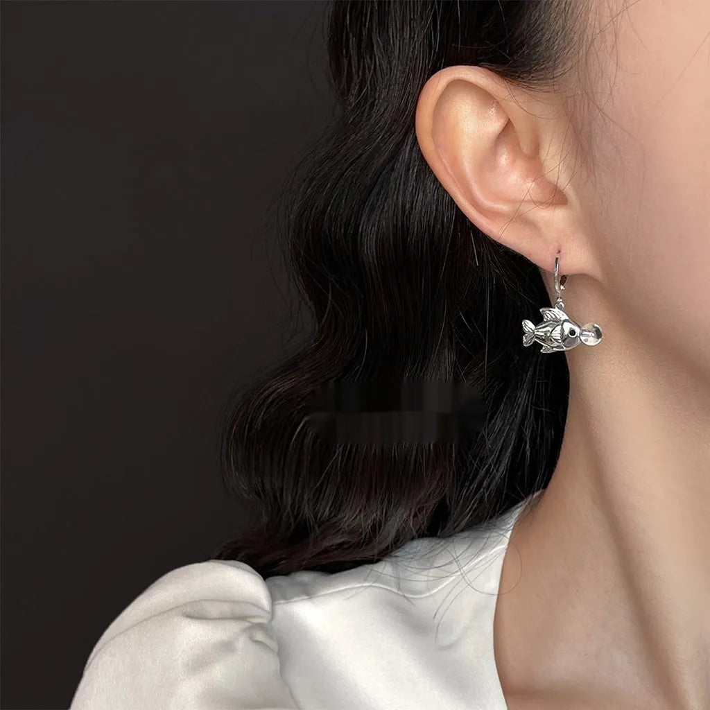 Copper bubble fish earrings with goldfish animal modelling electroplated finish