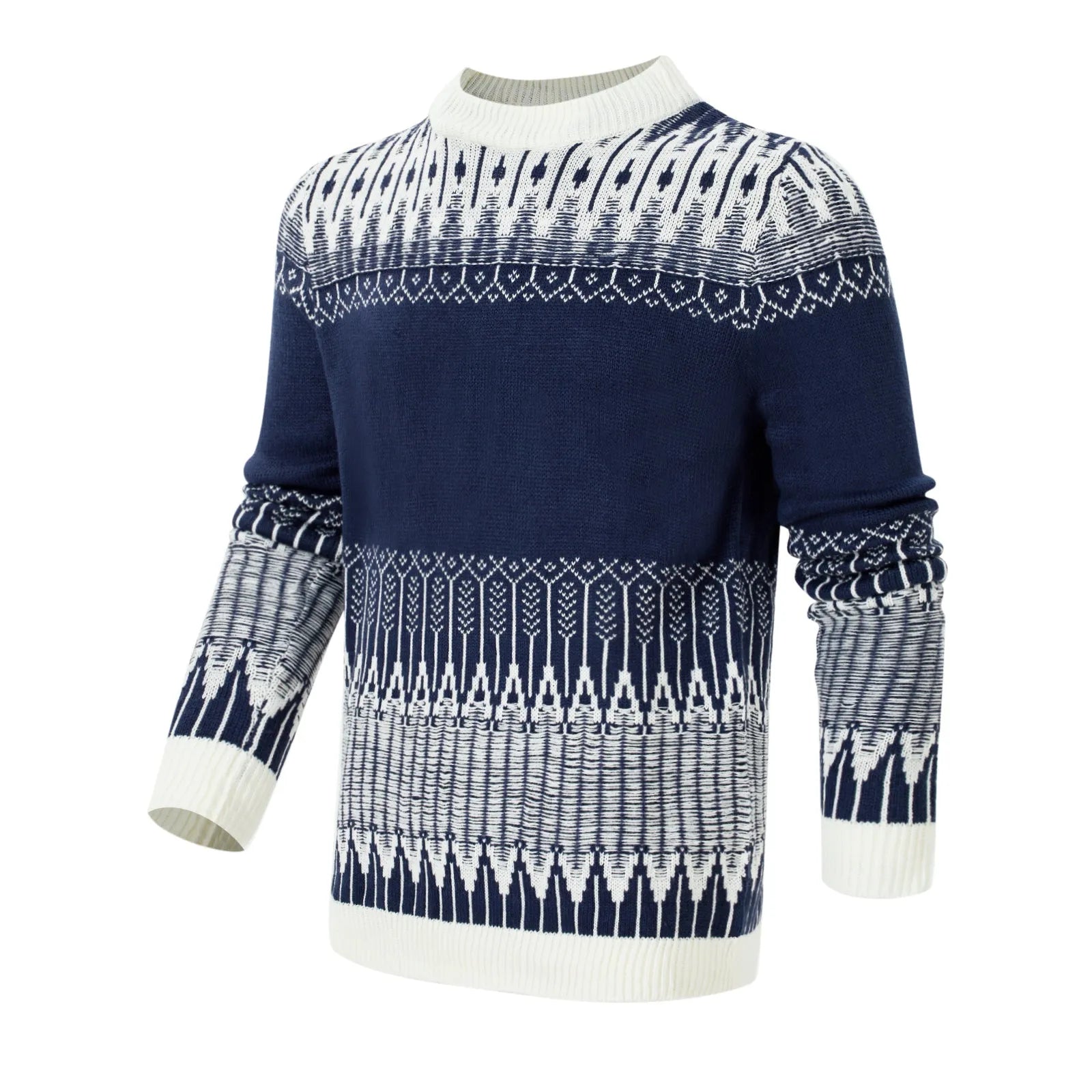 Men's knitted crew neck pullover sweater in long sleeves for winter