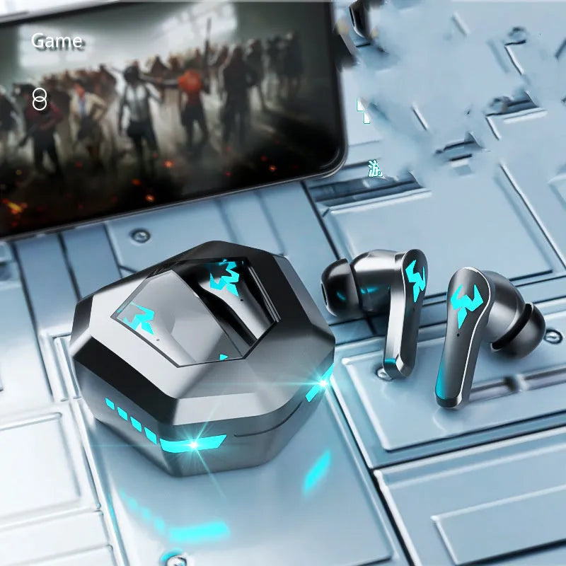 Black wireless sports earphones with in-ear design showing Bluetooth connectivity