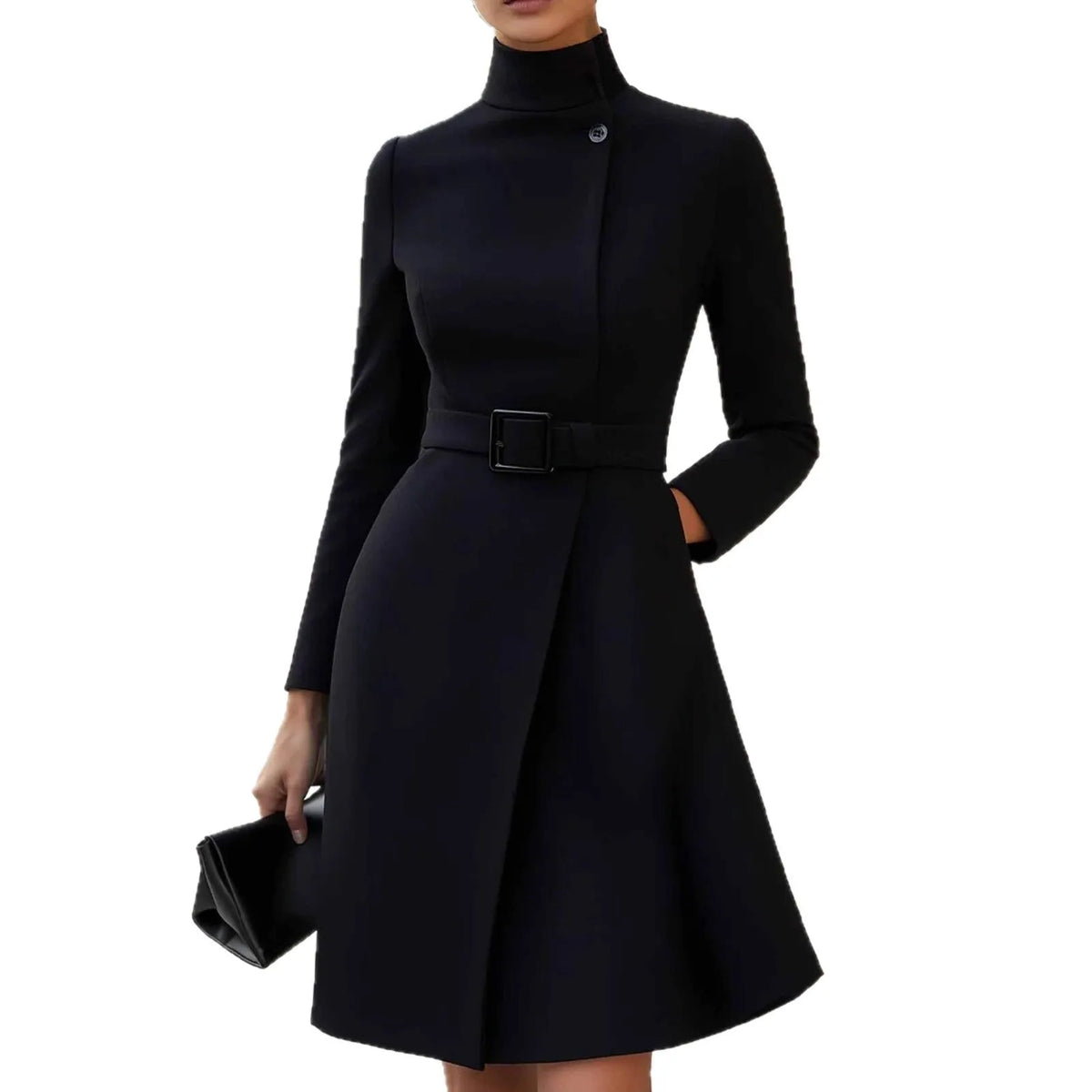 Women's long sleeve Bohemian dress in polyester with high waist and stand collar design