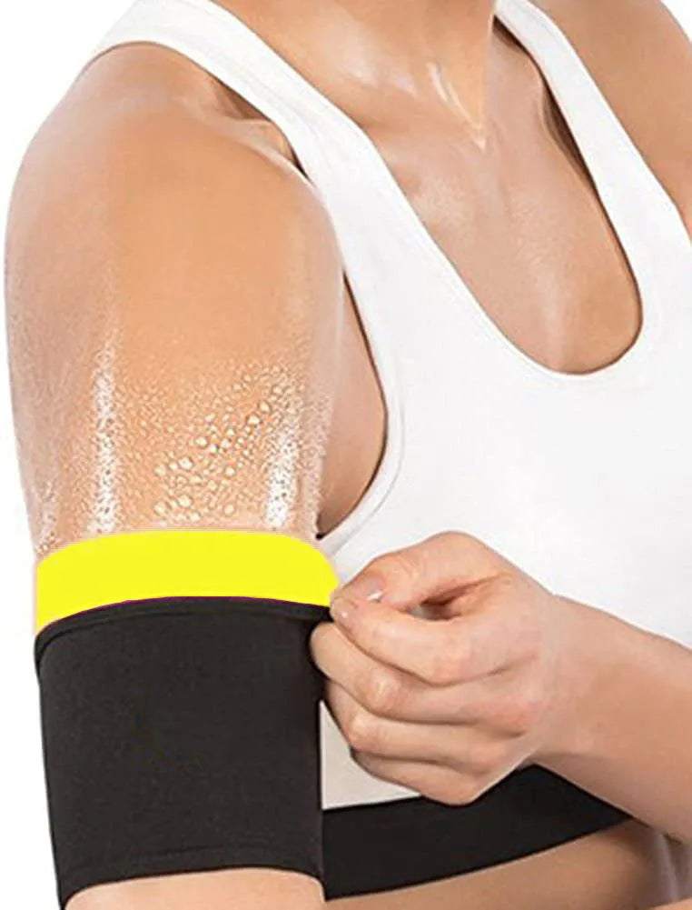 Blue and silver sports arm band sweatband with binding band, shown in various size options.