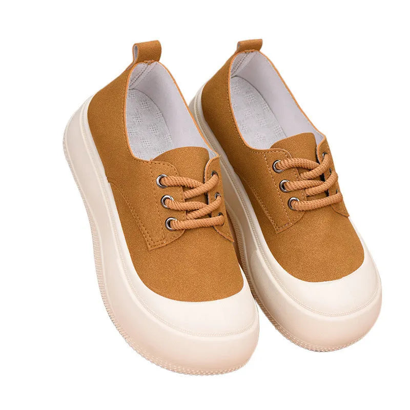 Women's camel suede platform loafers with 4cm heel and round toe