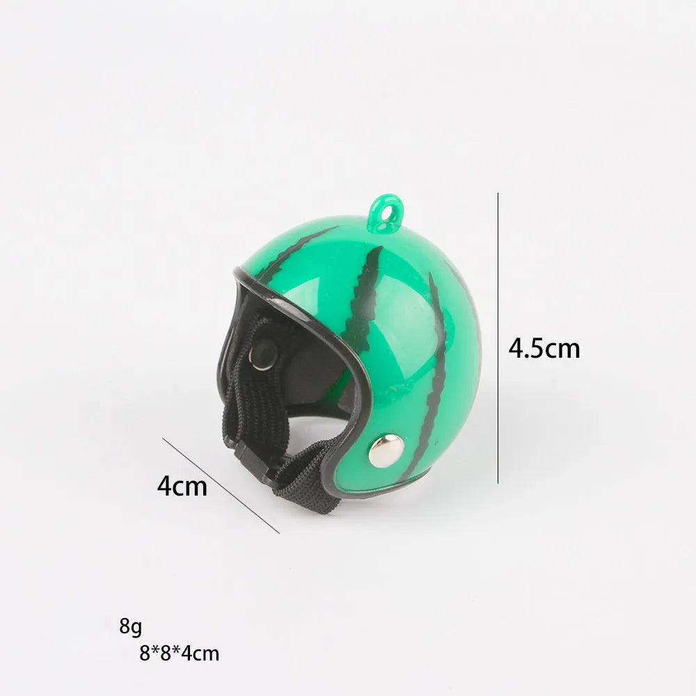 Small hard plastic pet safety helmet with sponge lining for a chicken or bird.