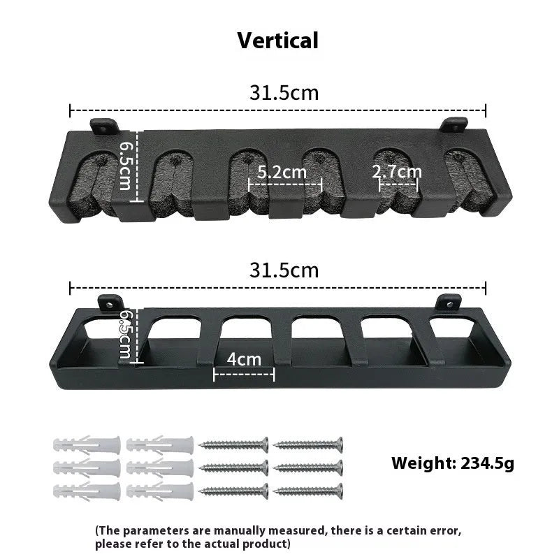 Black ABS plastic wall mounted fishing rod holder storage rack for vertical or horizontal rod storage