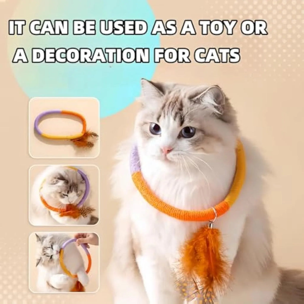 Circular green cotton rope cat toy with feathers and catnip for interactive play
