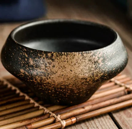 Japanese ceramic tall soup bowl with underglaze decoration in stone conch bowl pattern
