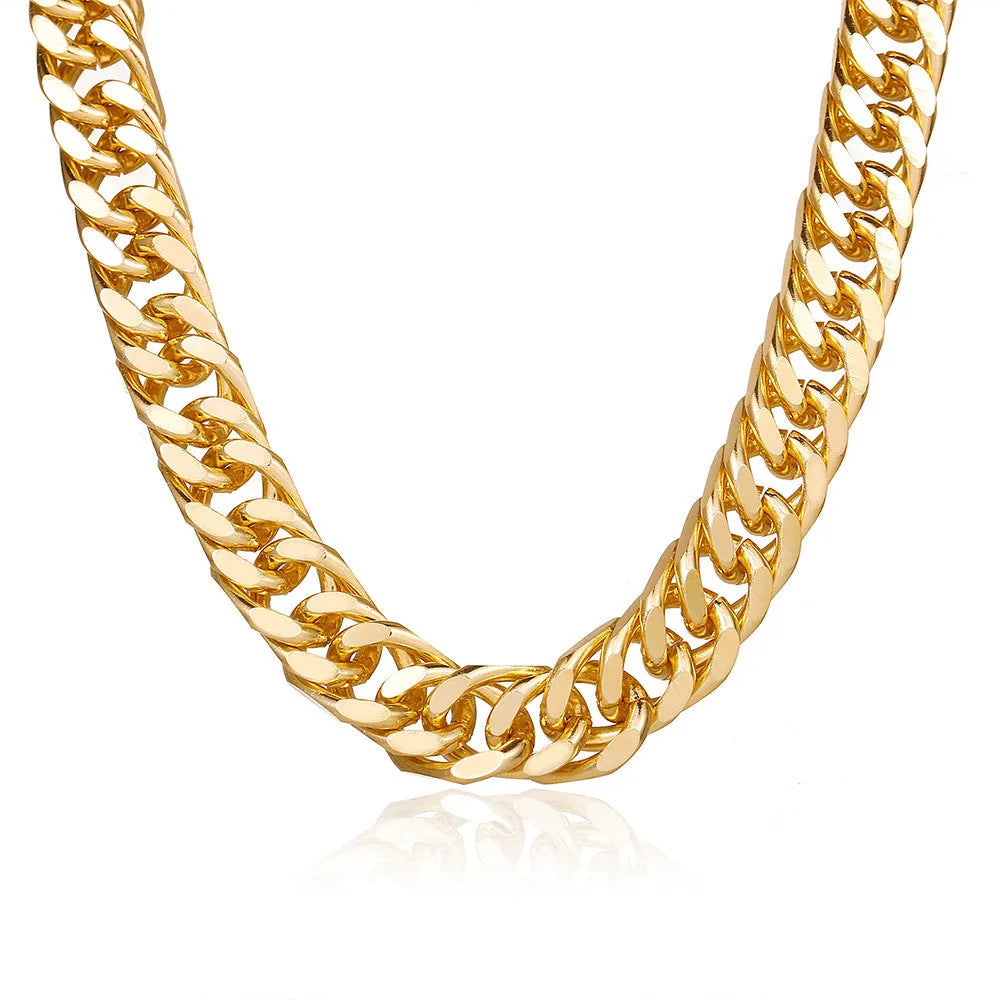 Gold tone women's thick chain necklace with 32cm length and simple solid colour design