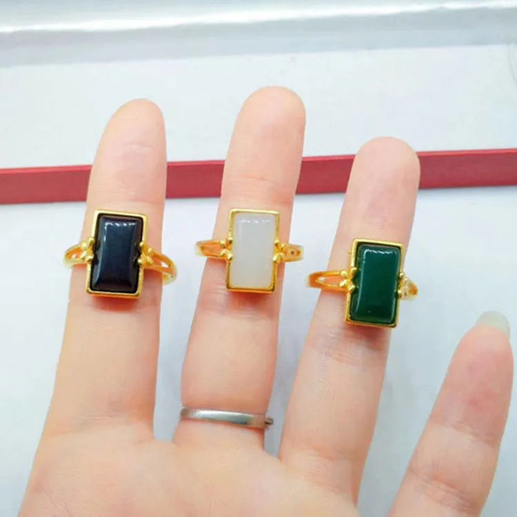 Adjustable brass gold-plated ring with electroplated finish and coloured gemstone options