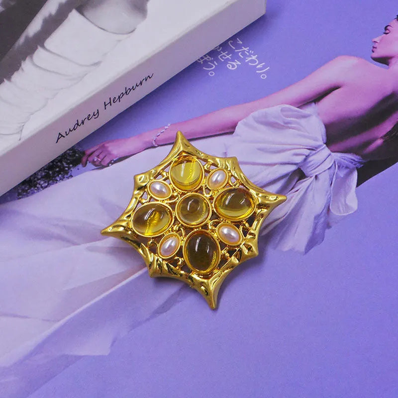 Medieval baroque crystal cross brooch in vintage style with eight colour variations