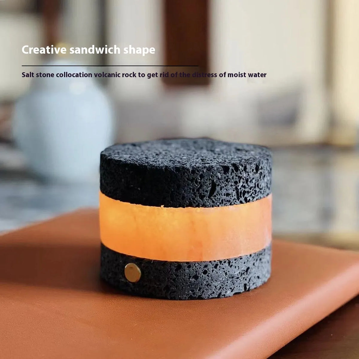 Orange volcanic rock USB night light with essential oil diffuser measuring 9cm by 7.5cm