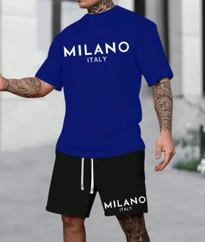 Polyester short sleeve suit with round neck and matching shorts in five colour options