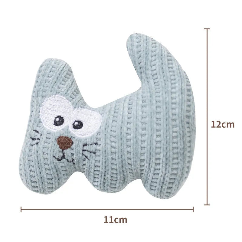 Cyan and light coffee plush cat toy with rope and bell for catnip play
