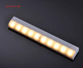 Magnetic LED closet light with motion sensor and aluminium shell shown mounted inside wardrobe