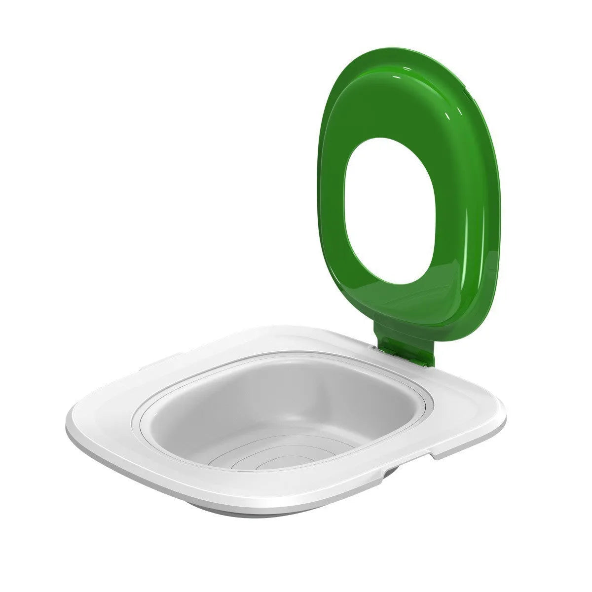 Fifth generation grey cat toilet trainer with high sides on a white background.