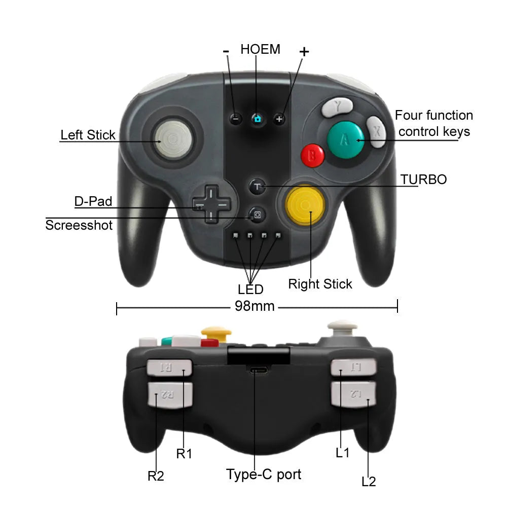 Black wireless Bluetooth gamepad for Nintendo Switch and Windows PC with NFC function