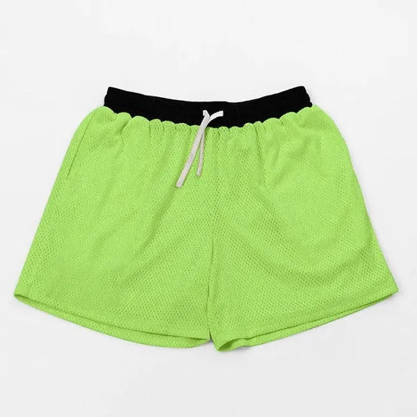 Men's solid colour mesh athletic shorts with quick-drying fabric for summer running and fitness