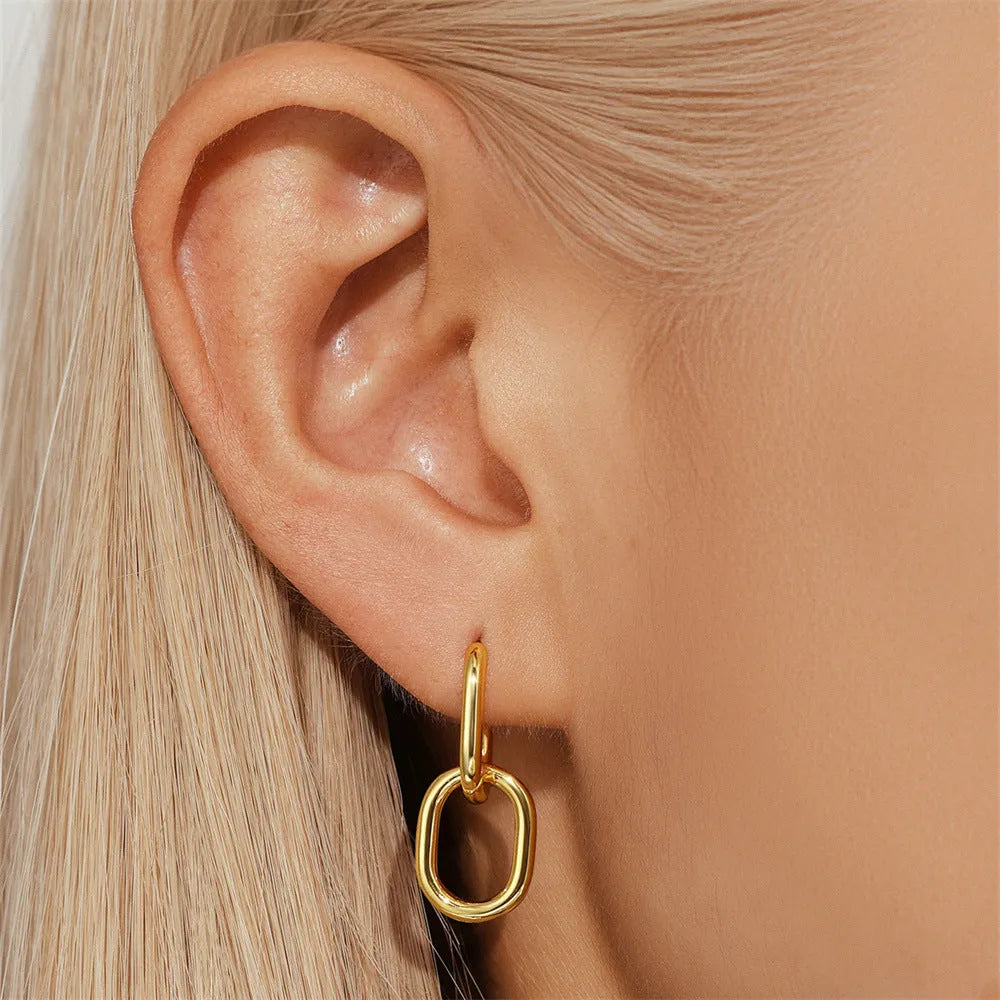 Brass diamond geometric earclip earrings with electroplated golden finish and round elements