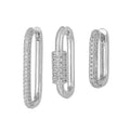 Women's geometric three-piece copper ear clip set with micro inlaid zircon detailing in gold or white colour