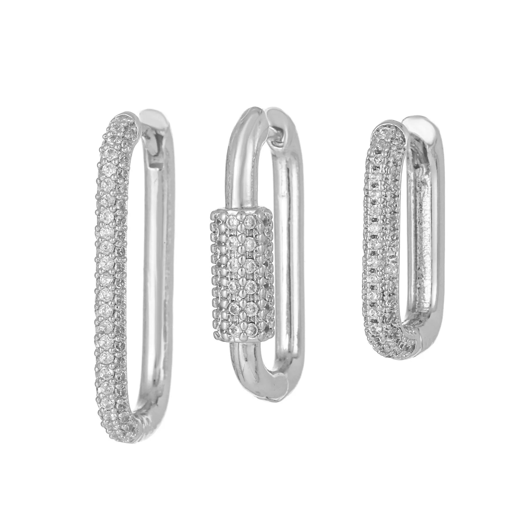 Women's geometric three-piece copper ear clip set with micro inlaid zircon detailing in gold or white colour