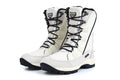 Women's genuine leather mid-calf snow boots in black with round toe and rubber non-slip sole